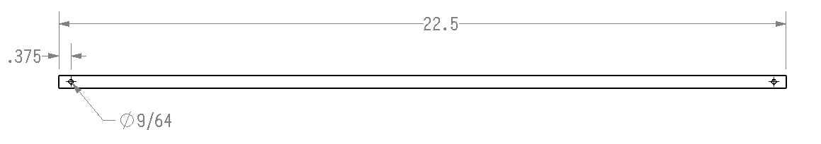 T3 transverse batten dimensions — 22.5 inches long with 9/64-inch holes 3/8 inch from each end