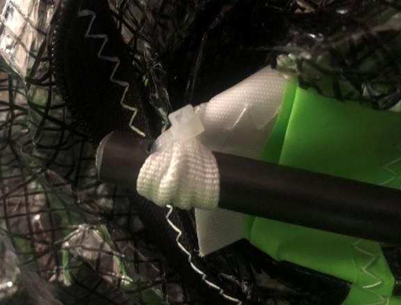 Transverse batten secured to sail tab with zip-ties — overhead view